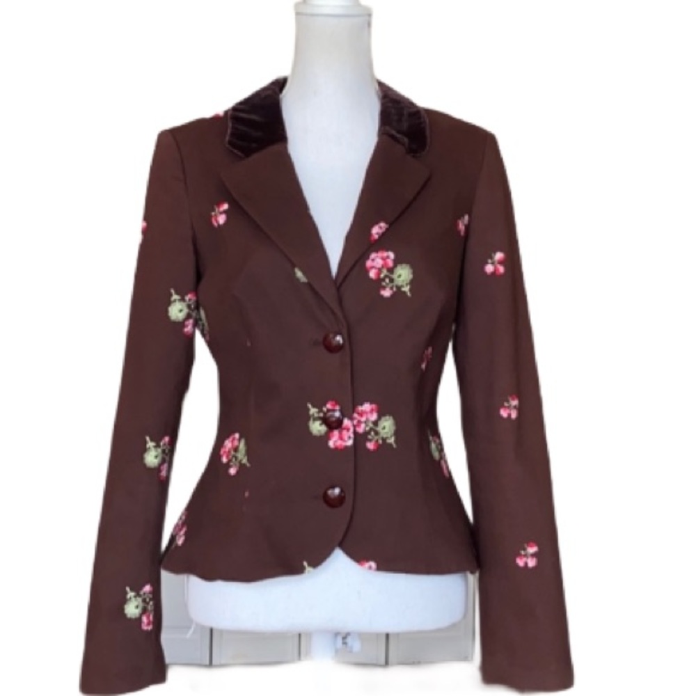 Shoshanna brown flower embroidered jacket